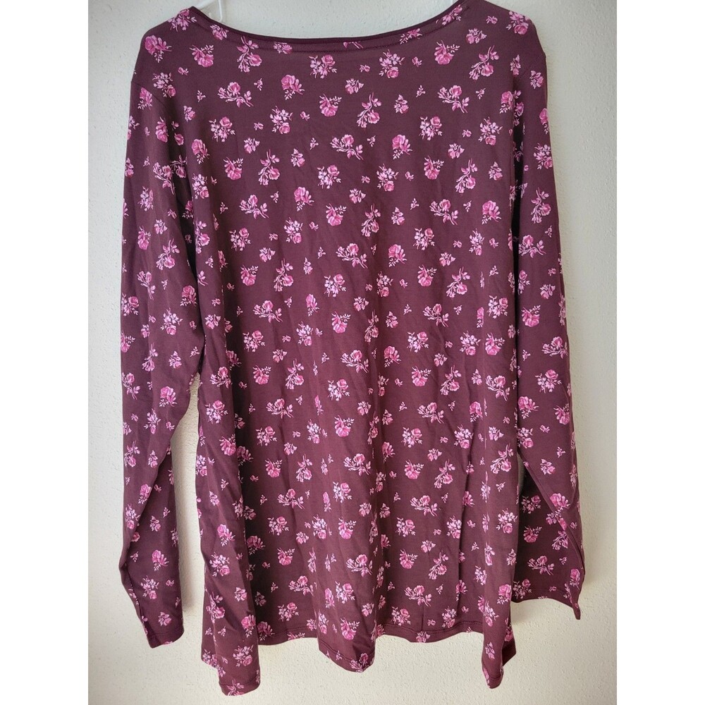 Lands' End NWT Women 2X Burgundy Pink Floral Scoop Long Sleeve Knit Tencel Modal - Picture 8 of 12